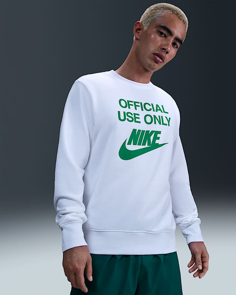 Nike Club Men's French Terry Crew - White/Stadium Green