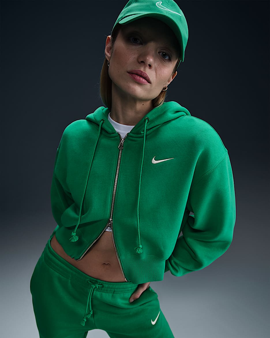 Nike Sportswear Phoenix Fleece Women's Loose Cropped Full-Zip Hoodie - Stadium Green/Sail