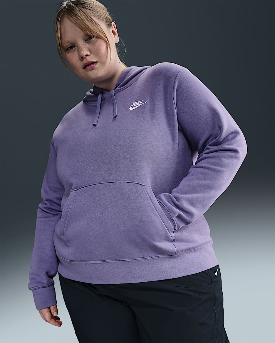 Sudadera con gorro sin cierre para mujer Nike Sportswear Club Fleece (talla grande) - Amatista empolvado/Blanco