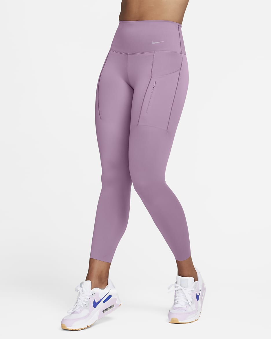 Leggings de tiro alto de 7/8 de sujeción firme con bolsillos para mujer Nike Go - Polvo violeta/Negro