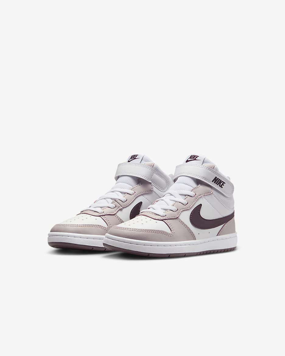 Tenis para niños de preescolar Nike Court Borough Mid 2 - Blanco/Violeta platino/Burdeos enérgico