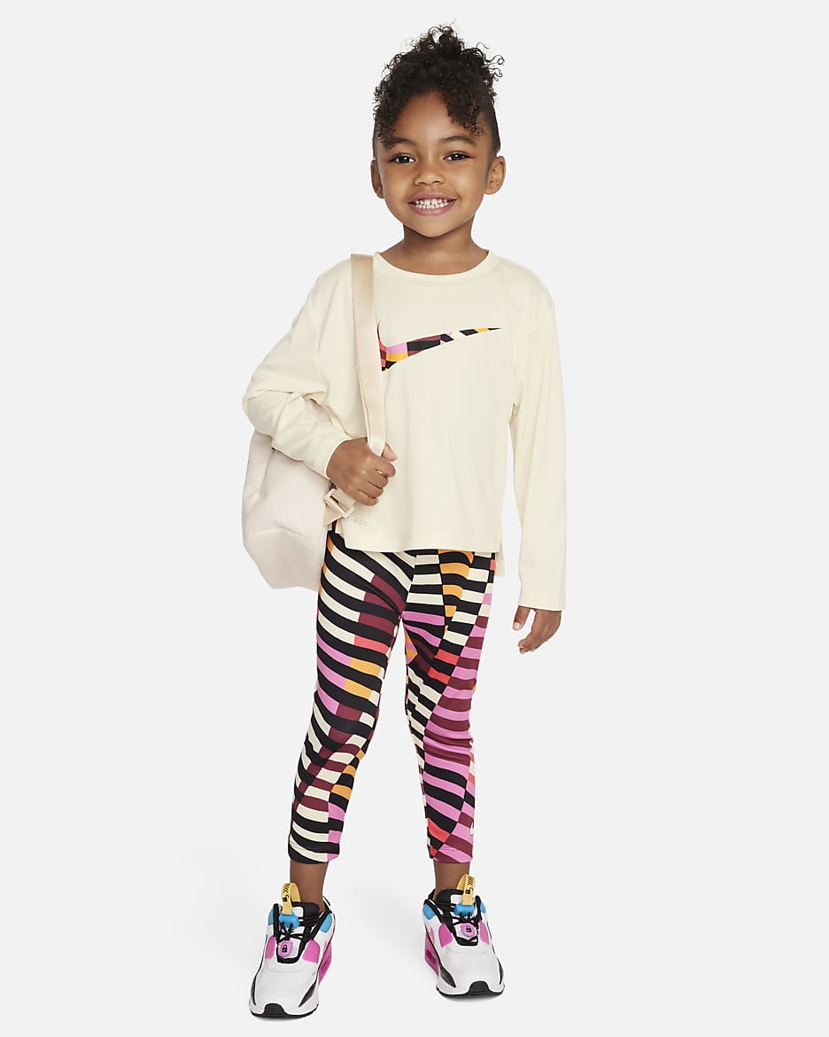Nike Long Sleeve Tee and Printed Leggings Set Toddler 2-Piece Dri-FIT Set - Noble Red