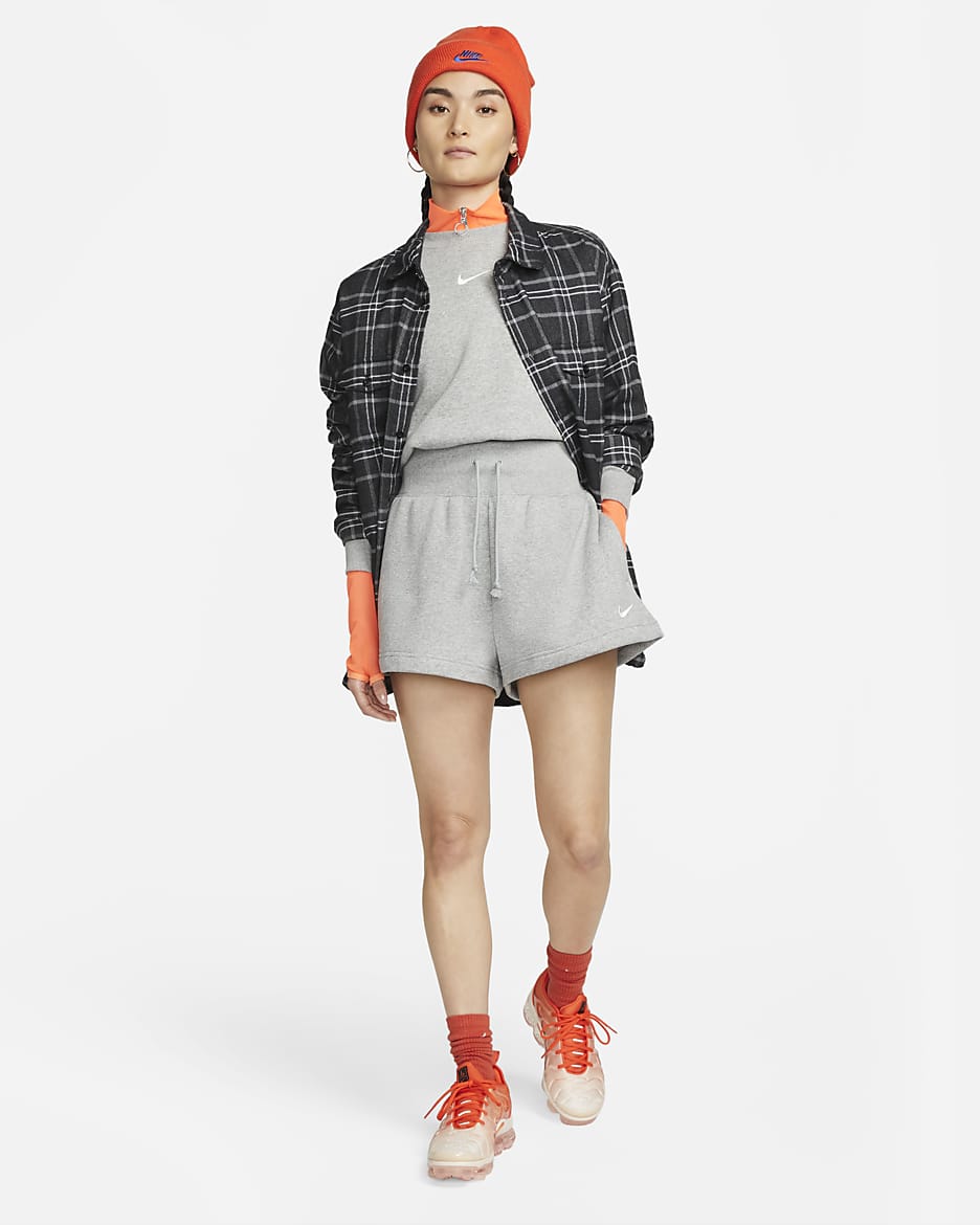 Nike Sportswear Phoenix Fleece Women's High-Waisted Loose Shorts - Dark Grey Heather/Sail