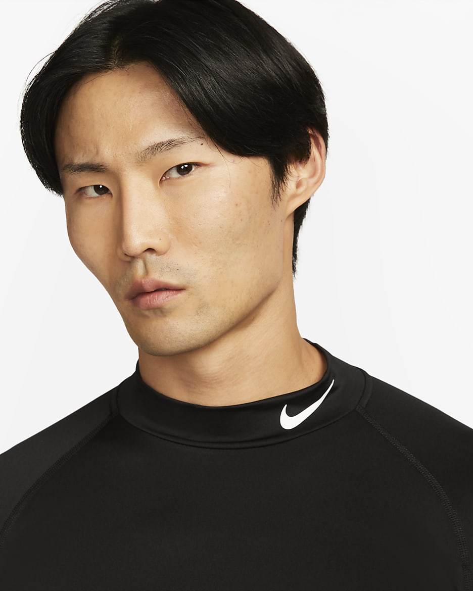 Haut de fitness à manches longues et col montant Dri-FIT Nike Pro pour homme - Noir/Blanc