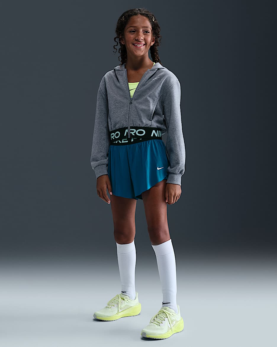 Nike Pro Older Kids' (Girls') Dri-FIT 2-in-1 Shorts - Green Abyss/Black/White