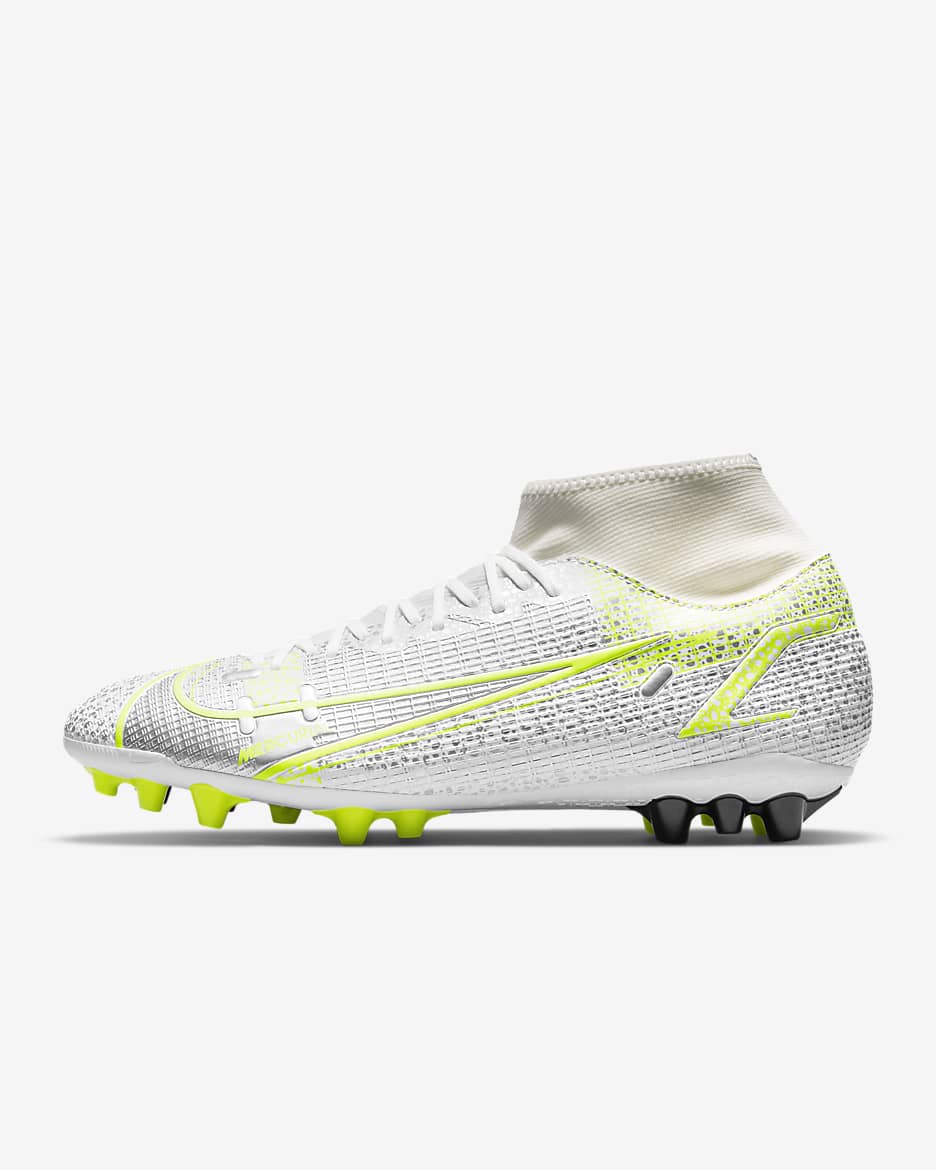 Nike Mercurial Superfly 8 Academy AG Artificial-Grass Soccer Cleats - White/Metallic Silver/Volt/Black
