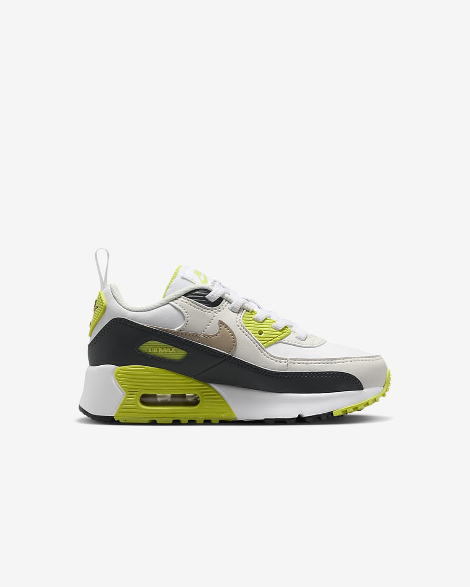 Nike Air Max 90 EasyOn Younger Kids' Shoes - White/Cyber/Dark Smoke Grey/Khaki