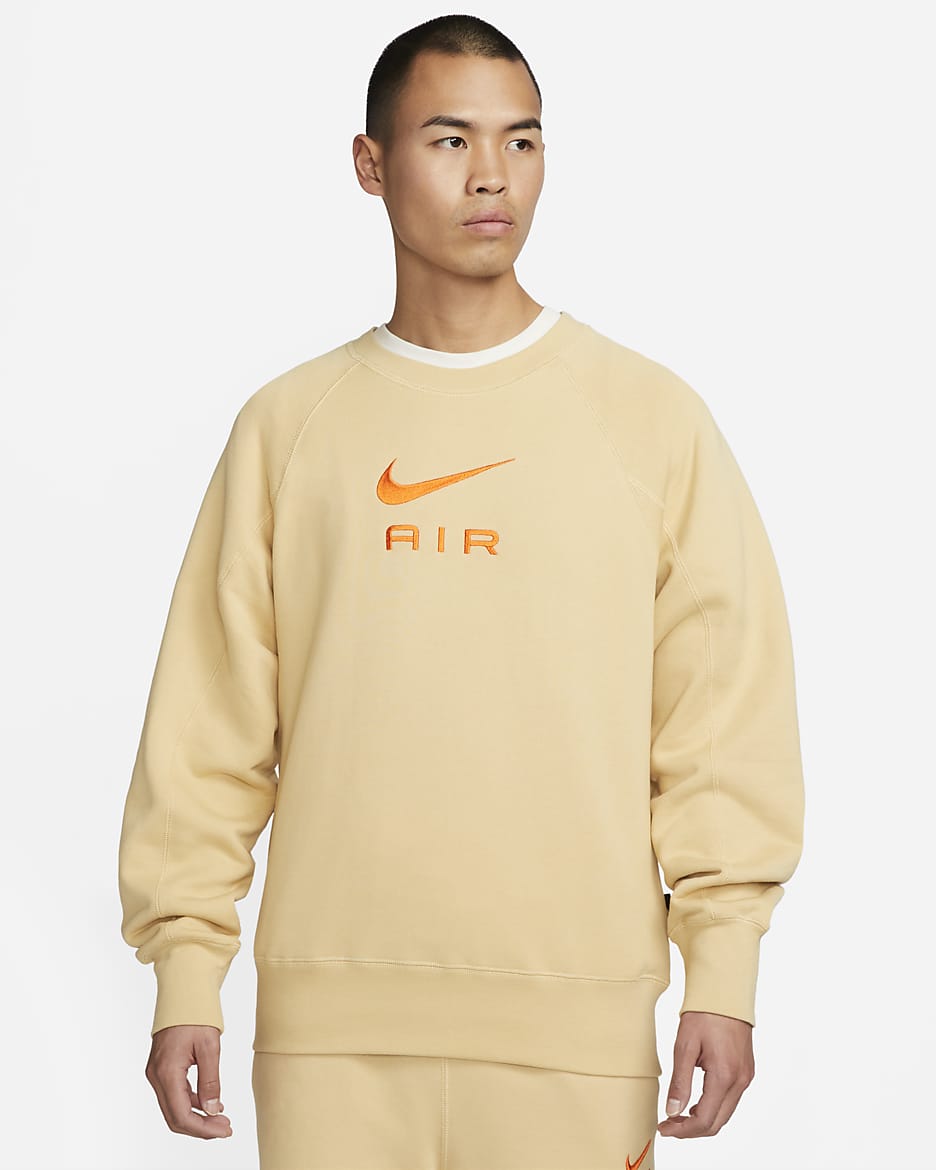 Nike Sportswear Air Men's French Terry Crew - Sesame/Safety Orange