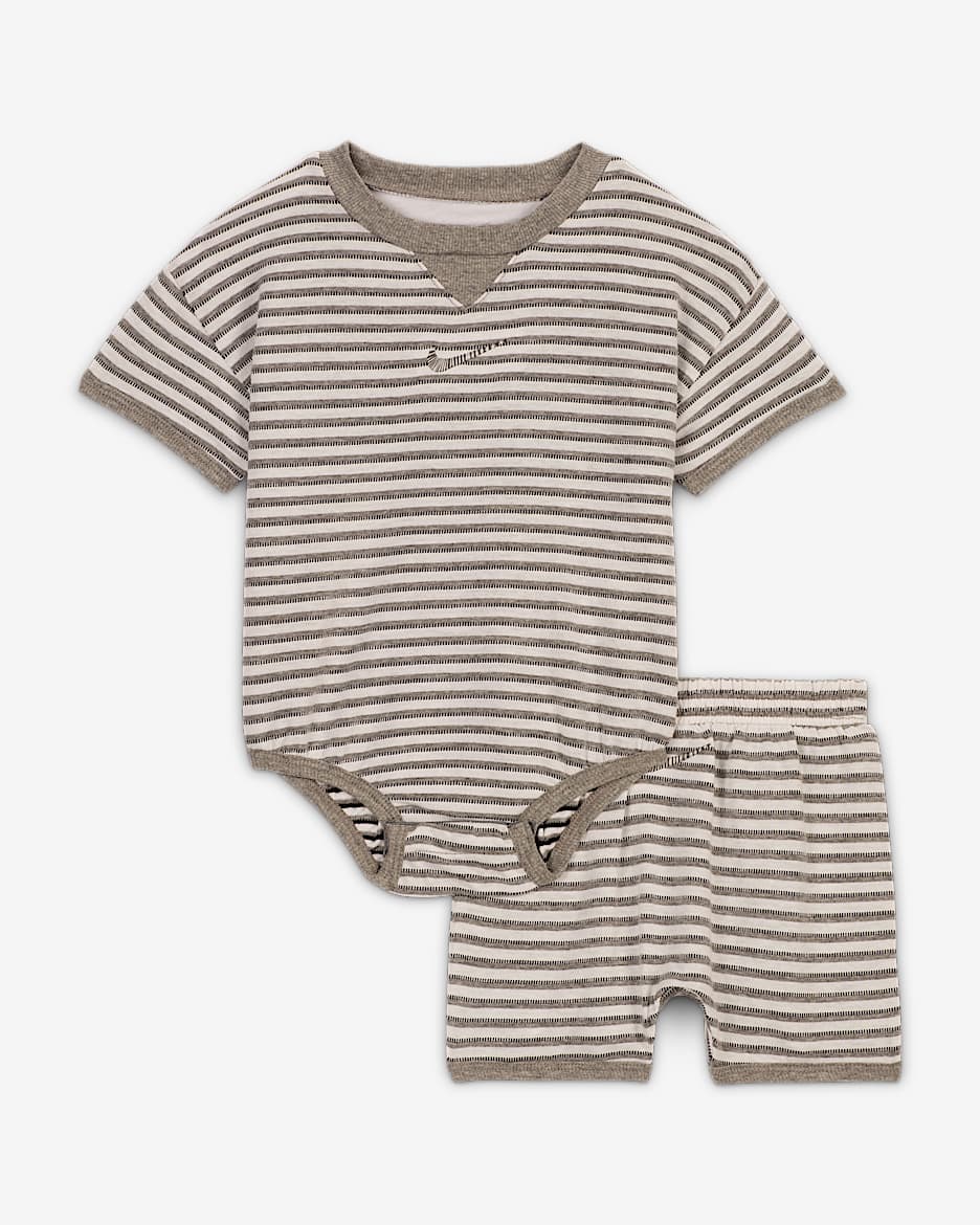 Nike ReadySet Baby (0-9M) Bodysuit and Shorts Set - Carbon Heather