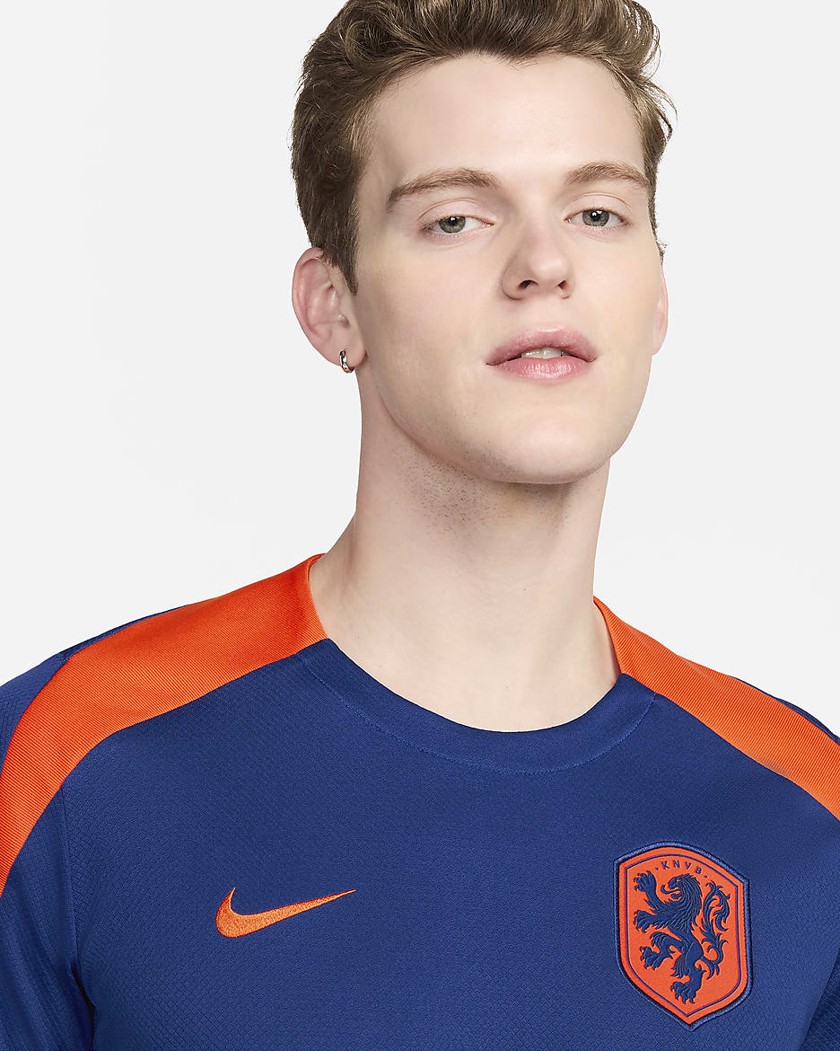 Pánské pleteninové fotbalové tričko Nike Dri-FIT Nizozemsko Strike s krátkým rukávem - Deep Royal Blue/Safety Orange/Safety Orange