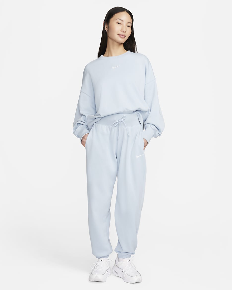 Nike Sportswear Phoenix Fleece Women's High-Waisted Oversized French Terry Tracksuit Bottoms - Light Armoury Blue/Sail