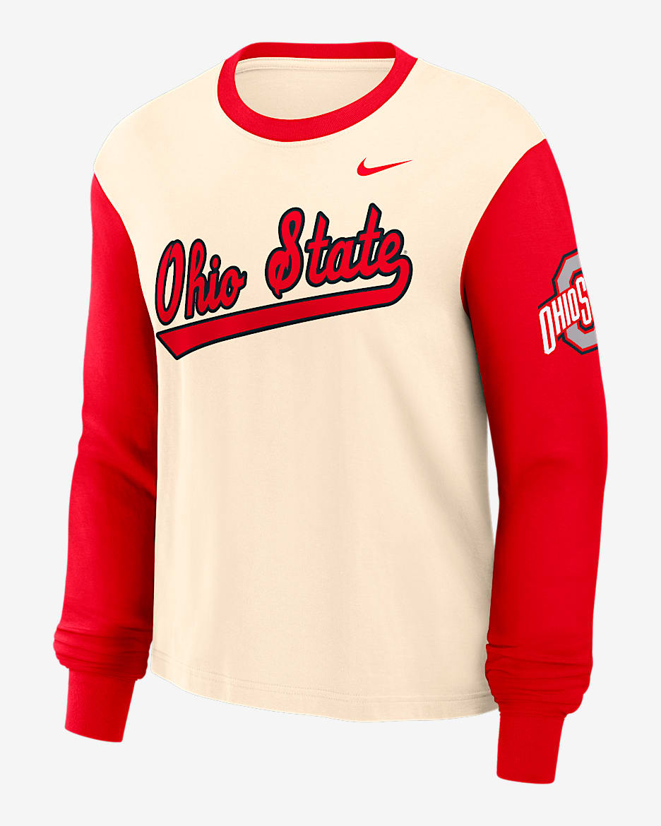 Ohio State Buckeyes Boxy Women's Nike College Long-Sleeve T-Shirt - Natural