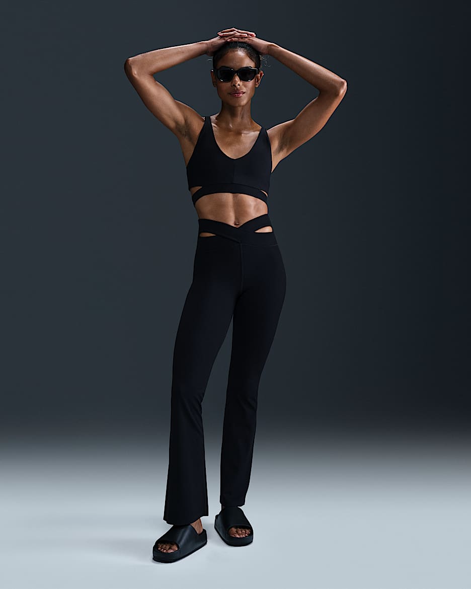 Nike Zenvy Rib Women's Gentle-Support High-Waisted Flared Leggings - Black/Black/White