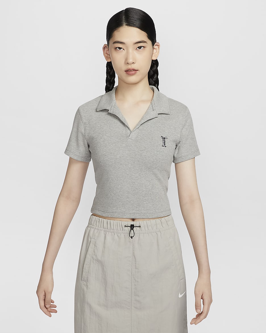 나이키 스포츠웨어 여성 반팔 폴로 탑 - 다크 그레이 헤더/블랙/화이트