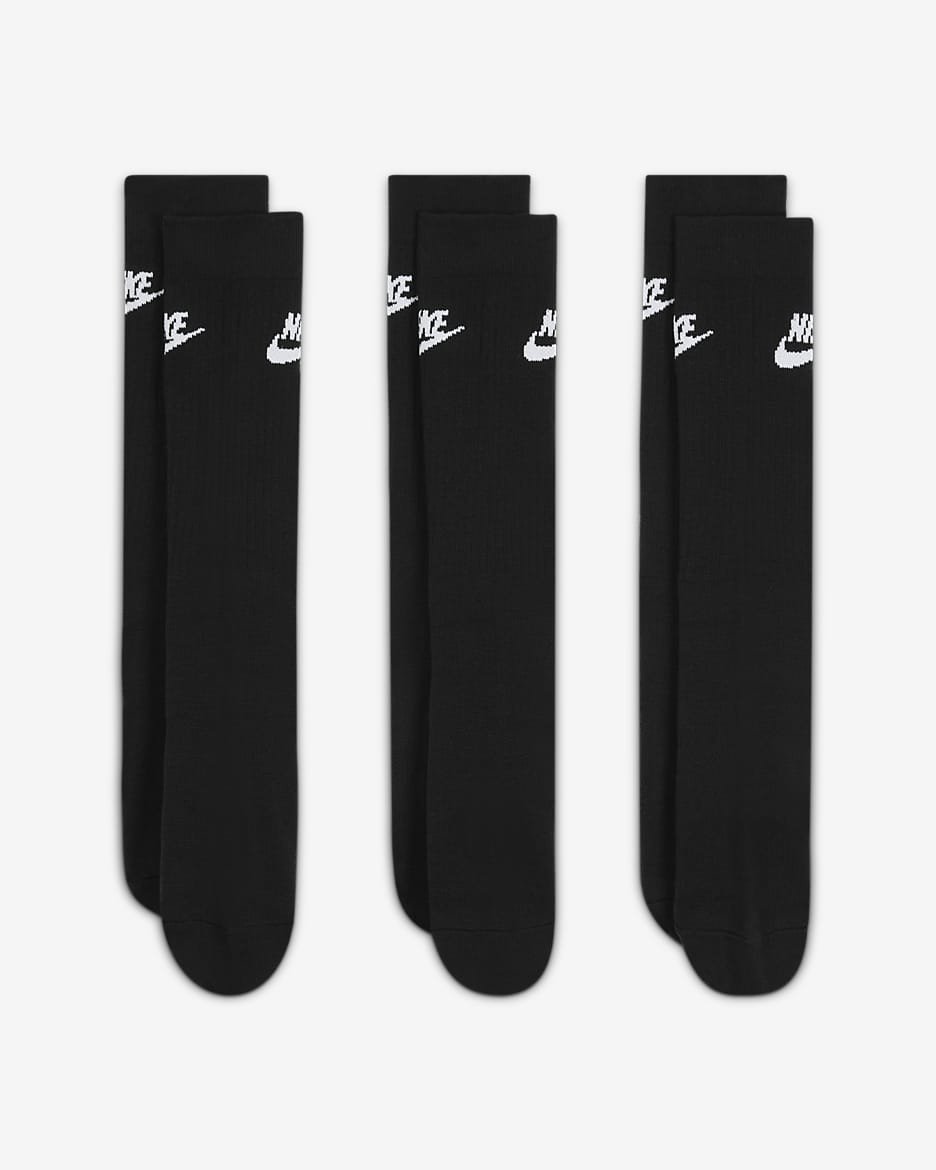 Nike Sportswear Everyday Essential Crew-Socken (3 Paar) - Schwarz/Weiß