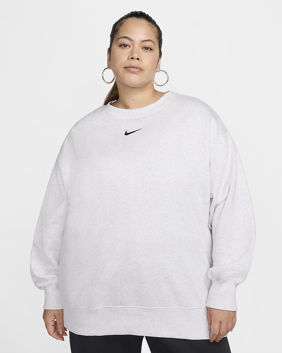 Sudadera oversized de cuello redondo de tejido Fleece para mujer (talla grande) Nike Sportswear Phoenix - Abedul jaspeado/Negro