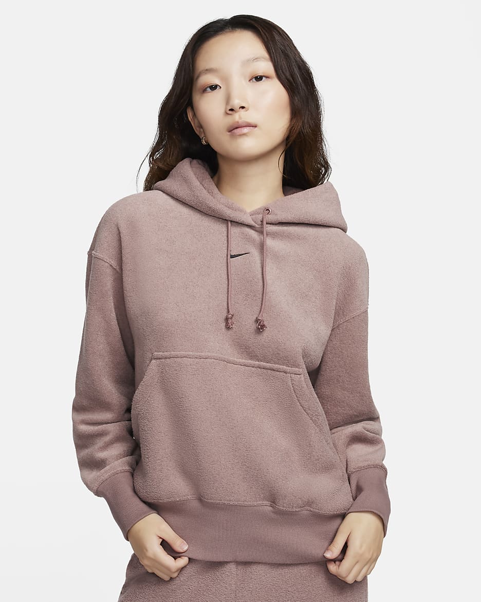 Nike Sportswear Phoenix Plush Women's Oversized Cozy Fleece Hoodie - Smokey Mauve/Black