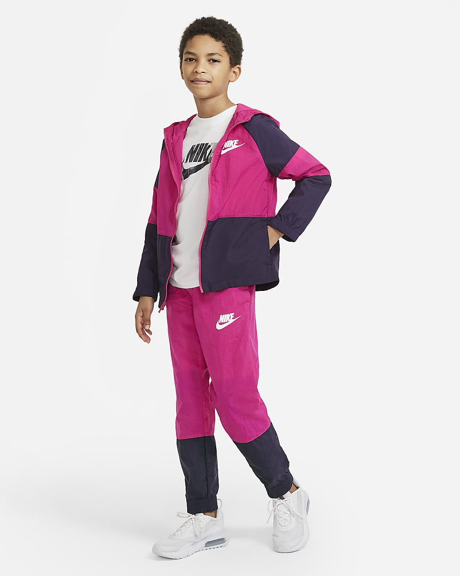 Nike Sportswear Big Kids' Woven Tracksuit - Fireberry/Grand Purple/White