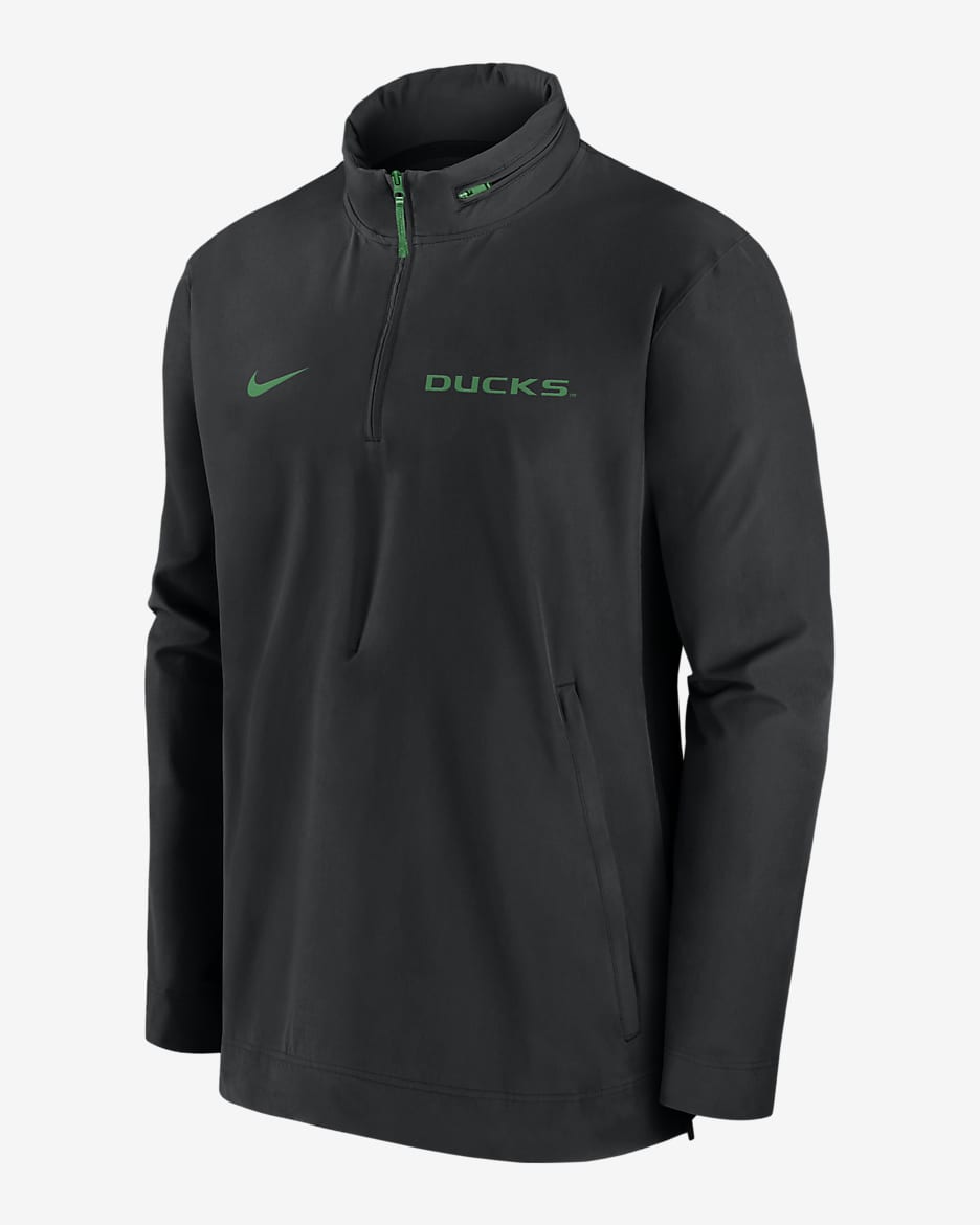 Chamarra universitaria Nike con gorro de medio cierre para hombre Oregon Ducks Sideline Coach - Negro