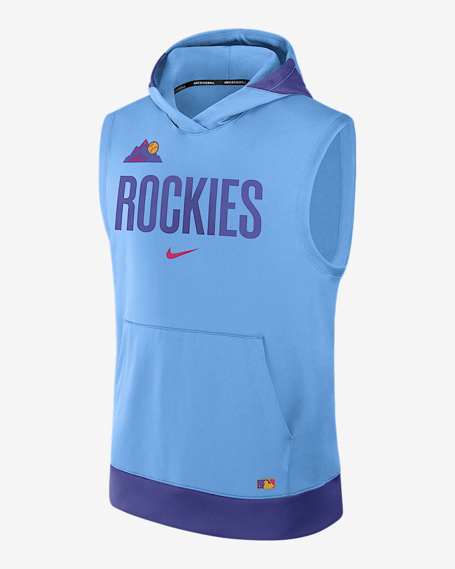 Sudadera con gorro sin cierre ni mangas Nike Dri-FIT de la MLB para hombre Colorado Rockies Authentic Collection City Connect - Gris