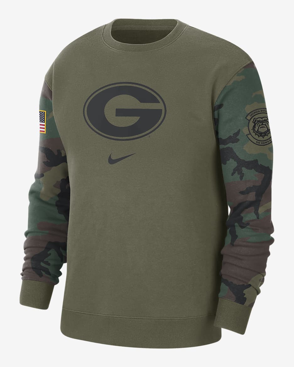 Georgia Club Fleece Men's Nike College Crew-Neck Sweatshirt - Medium Olive/Black