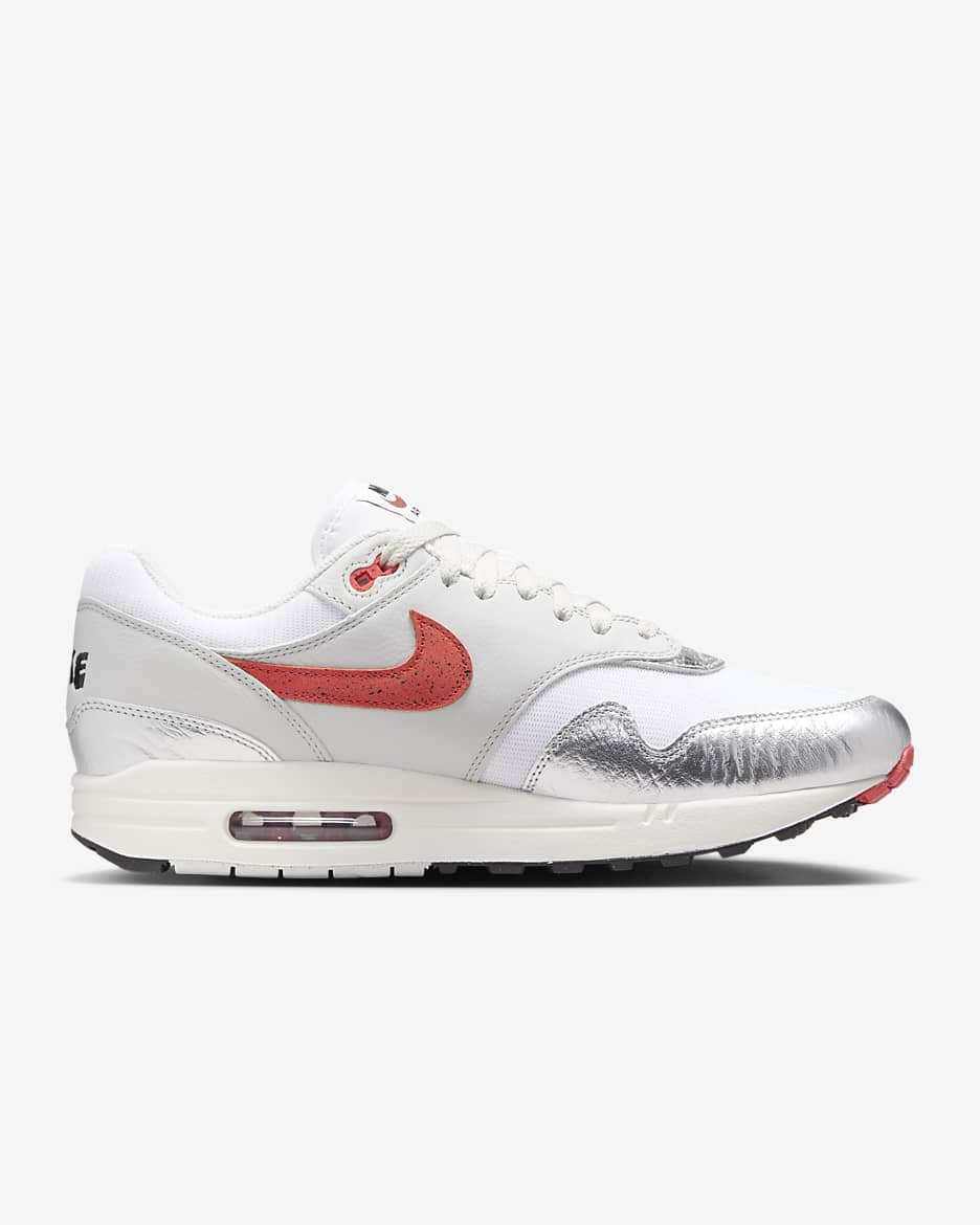 Nike Air Max 1 Premium Men's Shoes - White/Metallic Silver/Neutral Grey/Chile Red