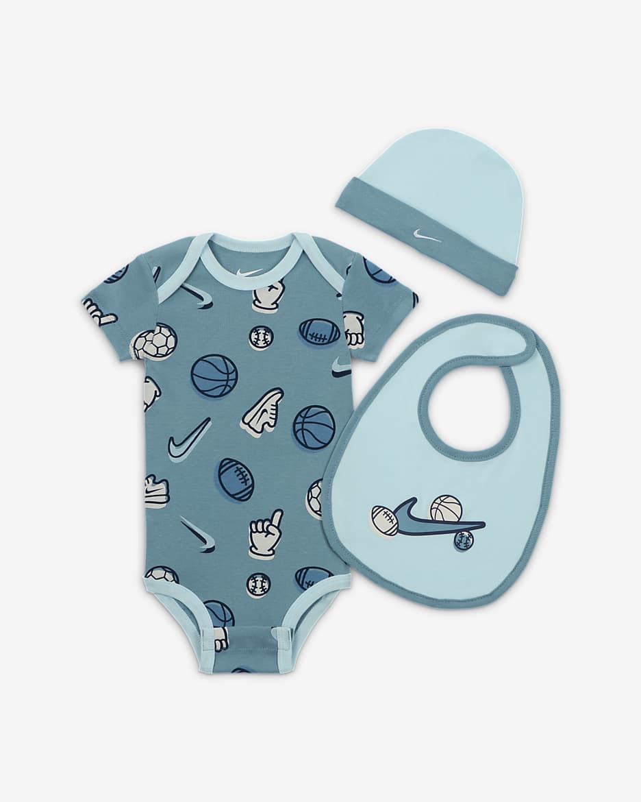 Nike Everyone From Day One dreiteiliges Bodysuit-Set (Babys, 0–9 M) - Denim Turquoise