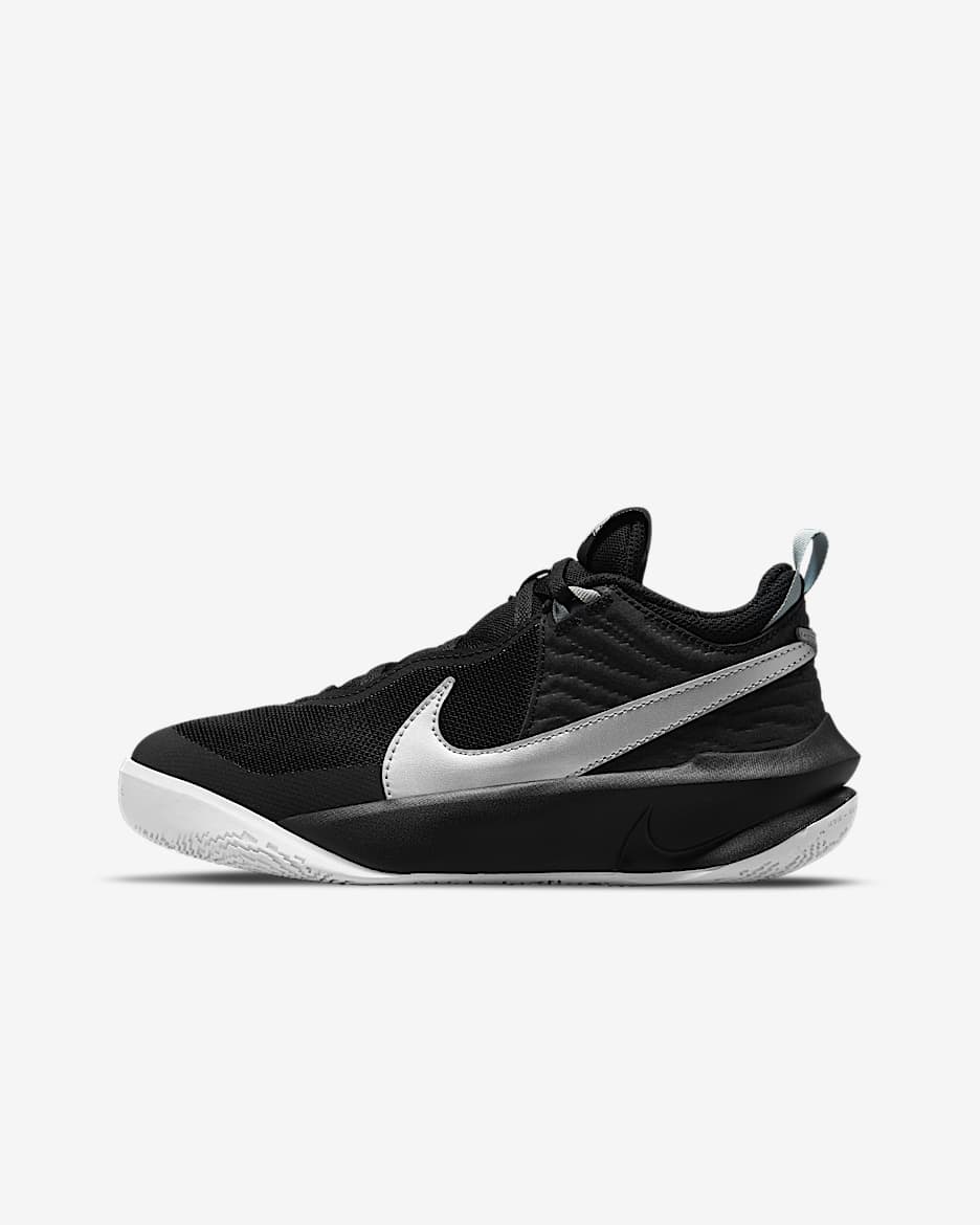 Calzado de básquetbol para niños grandes Nike Team Hustle D 10 - Negro/Volt/Blanco/Plata metalizado