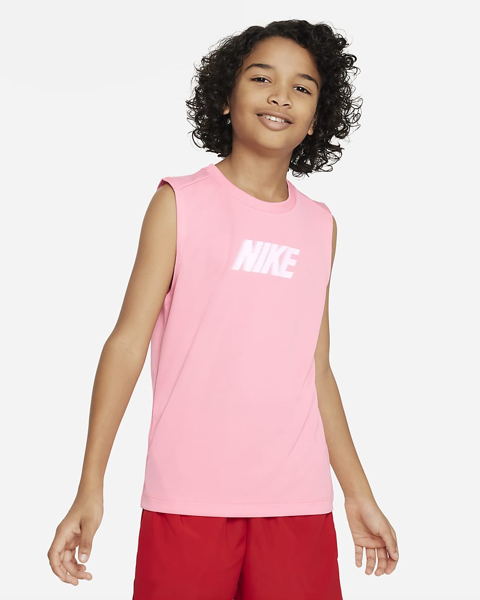 Nike Dri-FIT Multi+ Older Kids' (Boys') Sleeveless Training Top - Coral Chalk/White