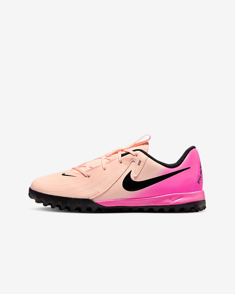 Tacos de fútbol TF para niños talla pequeña/grande Nike Jr. Phantom GX 2 Academy - Tinte carmesí/Avalancha rosa/Negro