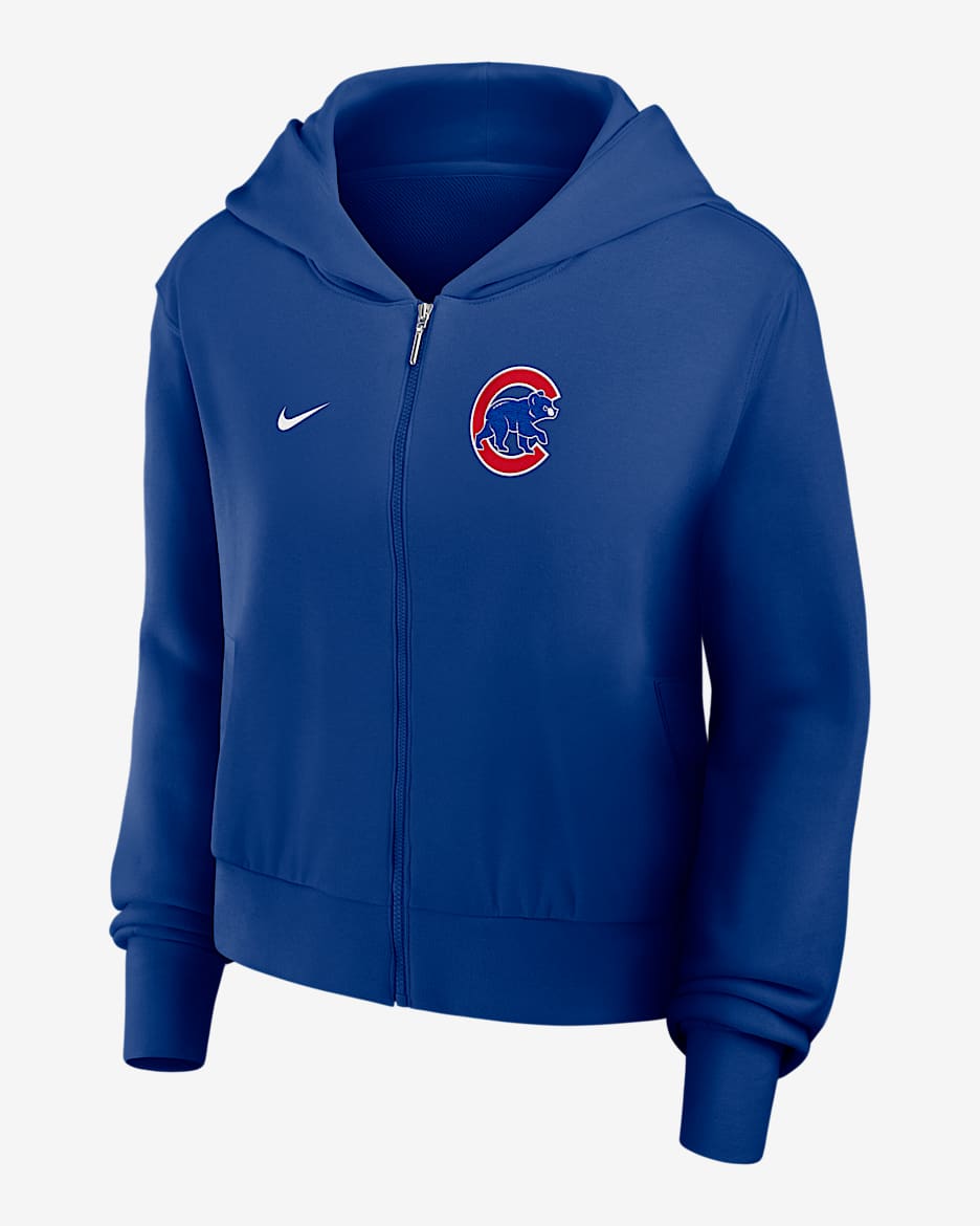 Sudadera con gorro Nike de la MLB de cierre completo para mujer Chicago Cubs - Azul marino