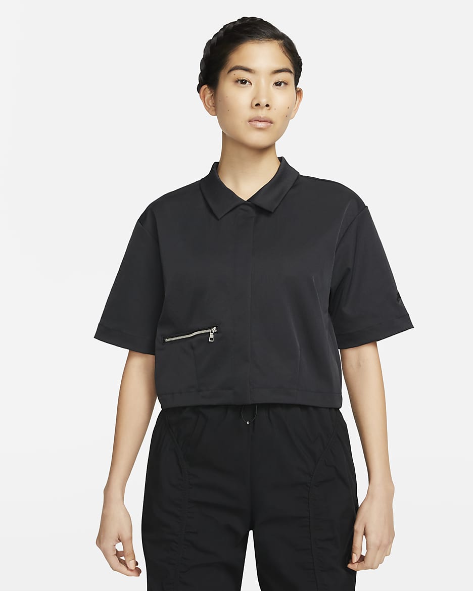Nike Sportswear Dri-FIT Tech Pack 女款梭織有領衫 - 黑色/黑色