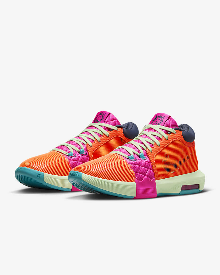 LeBron Witness 8 Zapatillas de baloncesto - Total Orange/Laser Fuchsia/Vapor Green/Thunder Blue