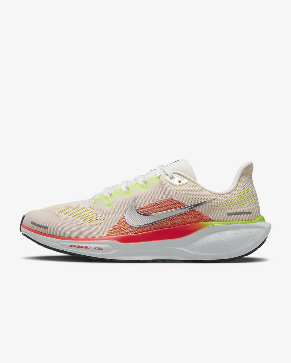 Nike Pegasus 41 Men's Road Running Shoes - Summit White/Bright Crimson/Glacier Blue/Chrome