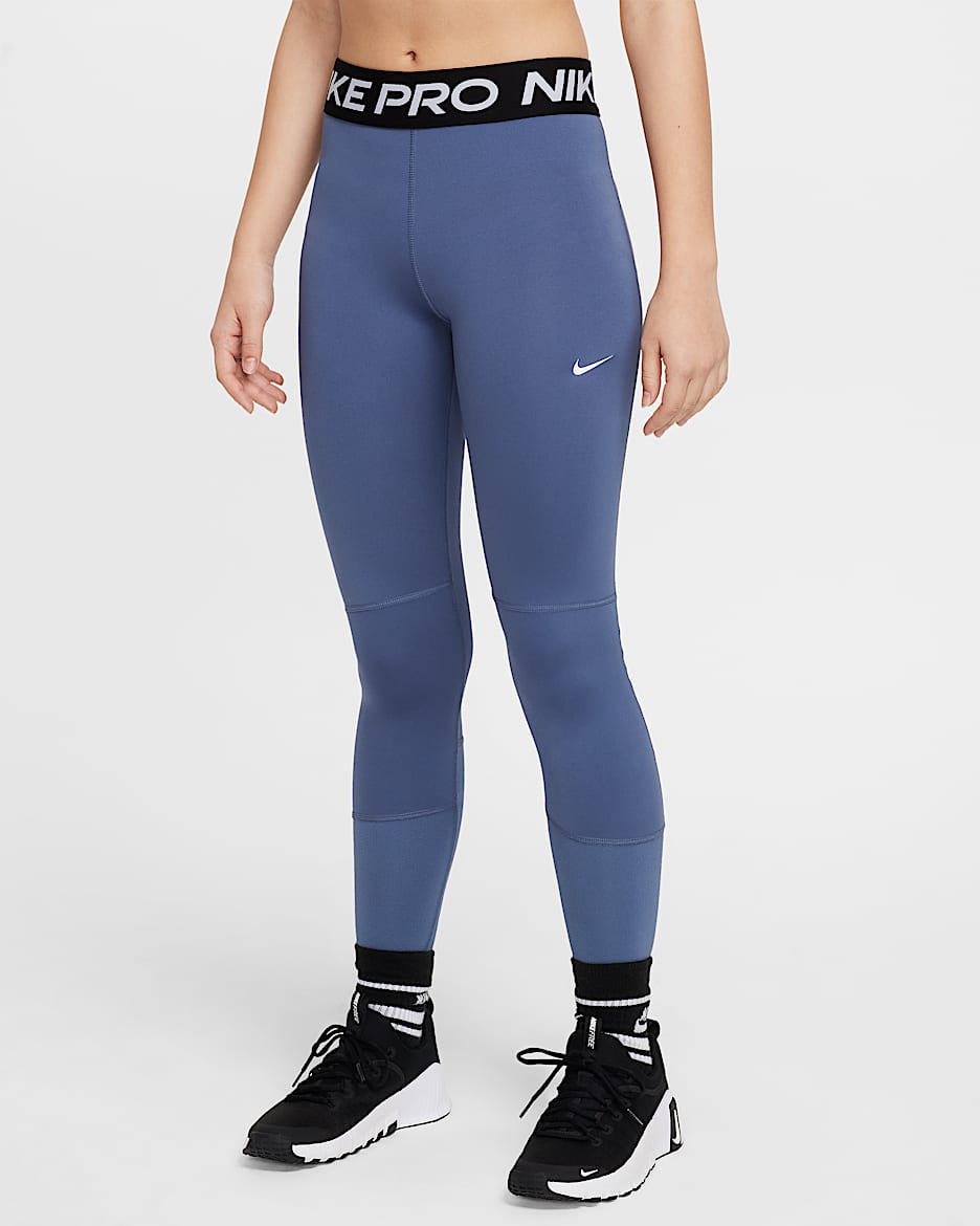 Nike Pro Dri-FIT Older Kids' (Girls') Leggings - Diffused Blue/Black/White