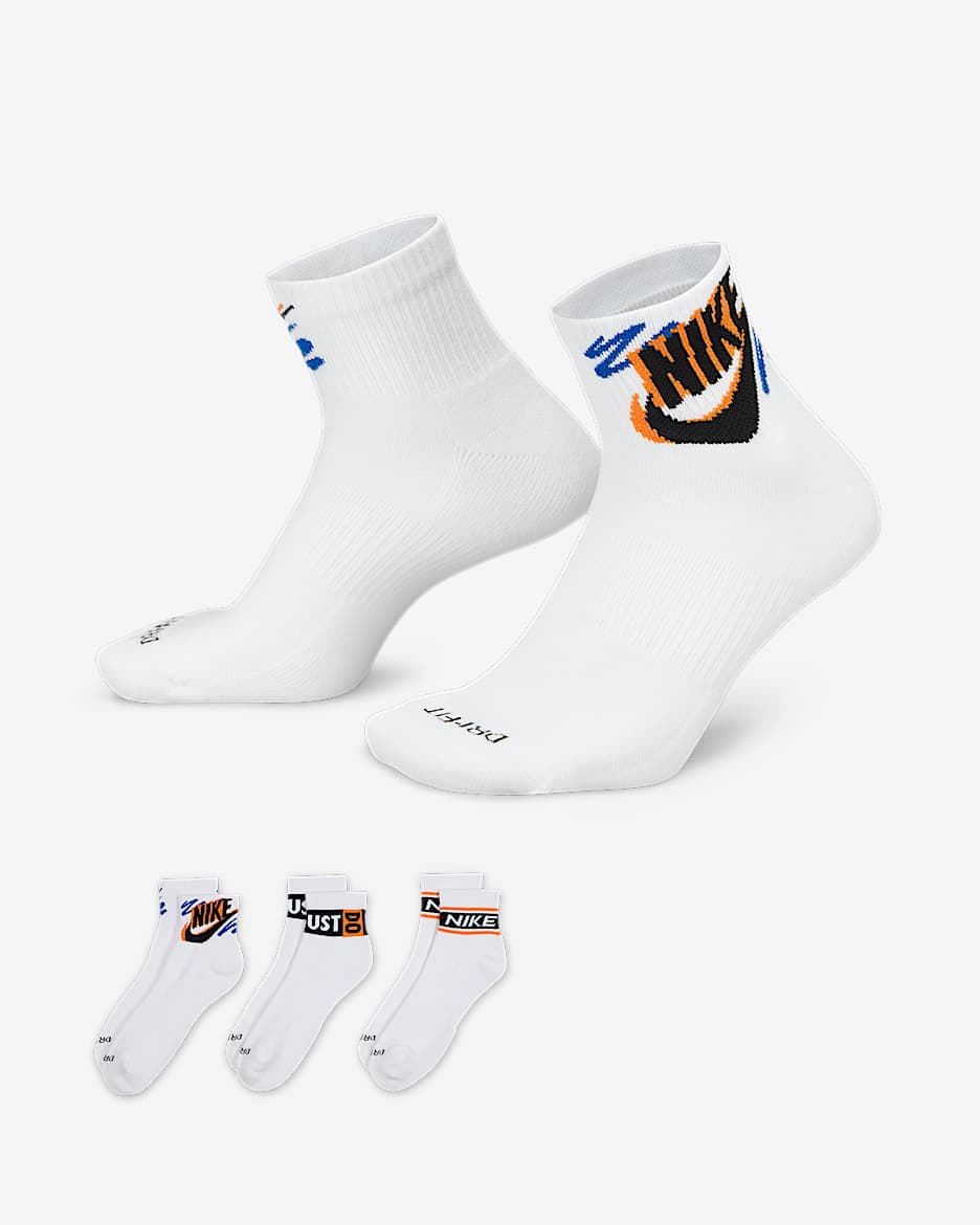Nike Everyday Plus Ankle Socks (3 Pairs) - Multi-Colour