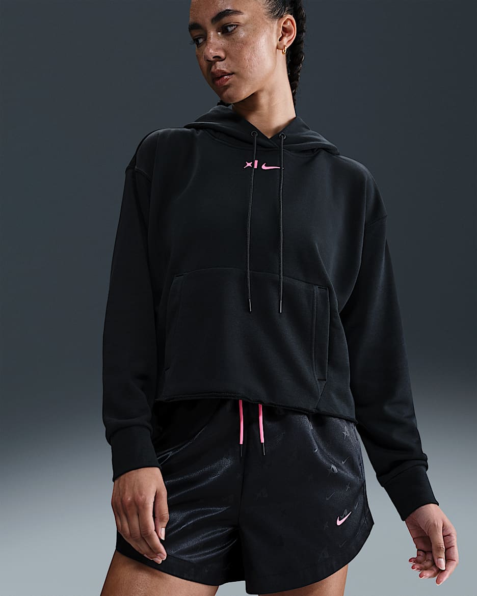 Felpa da basket corta e oversize con cappuccio A'ja Wilson – Donna - Nero/Laser Pink