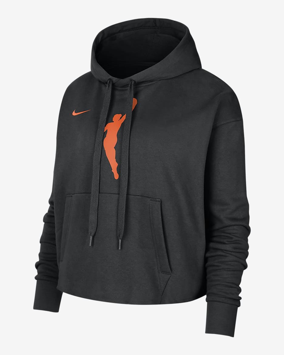 Sudadera con gorro sin cierre Nike de la WNBA cropped para mujer Team 13 Courtside - Negro/Naranja brillante/Naranja brillante