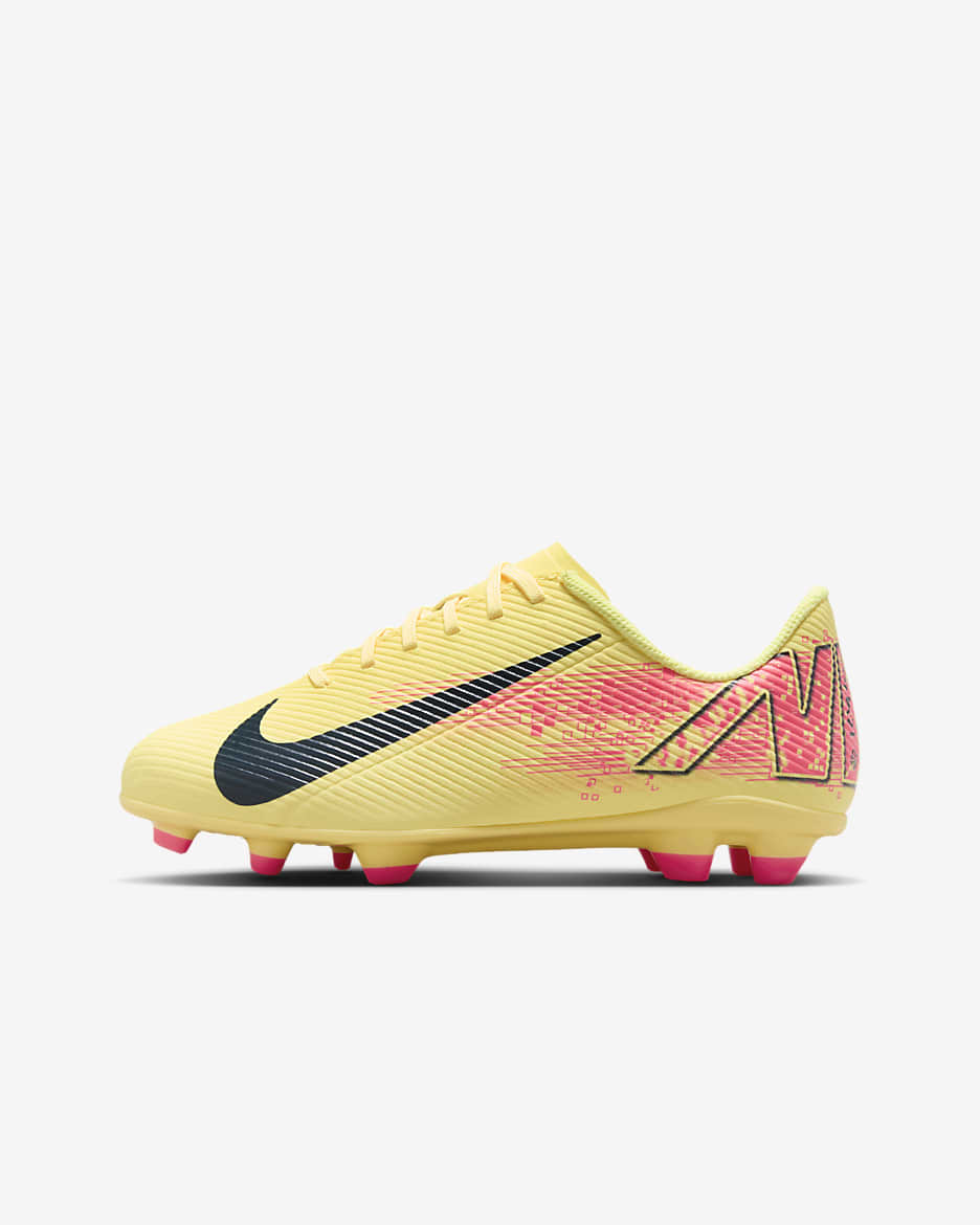 Tacos de fútbol MG low para niños talla grande Nike Jr. Mercurial Vapor 16 Club "Kylian Mbappé" - Naranja láser/Azul marino militar