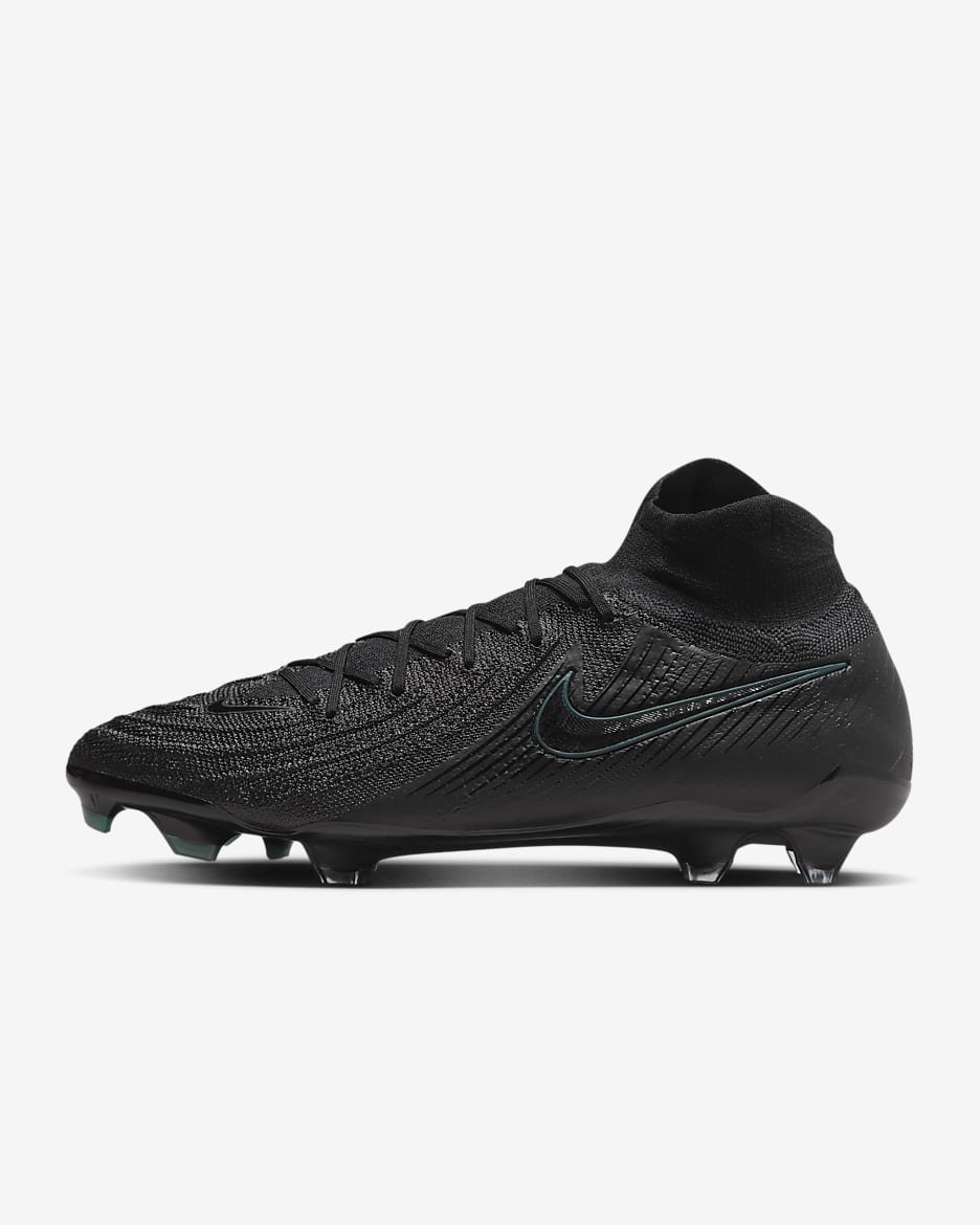 Nike Phantom Luna 2 Elite fotballsko med høy profil til gress - Svart/Deep Jungle/Svart