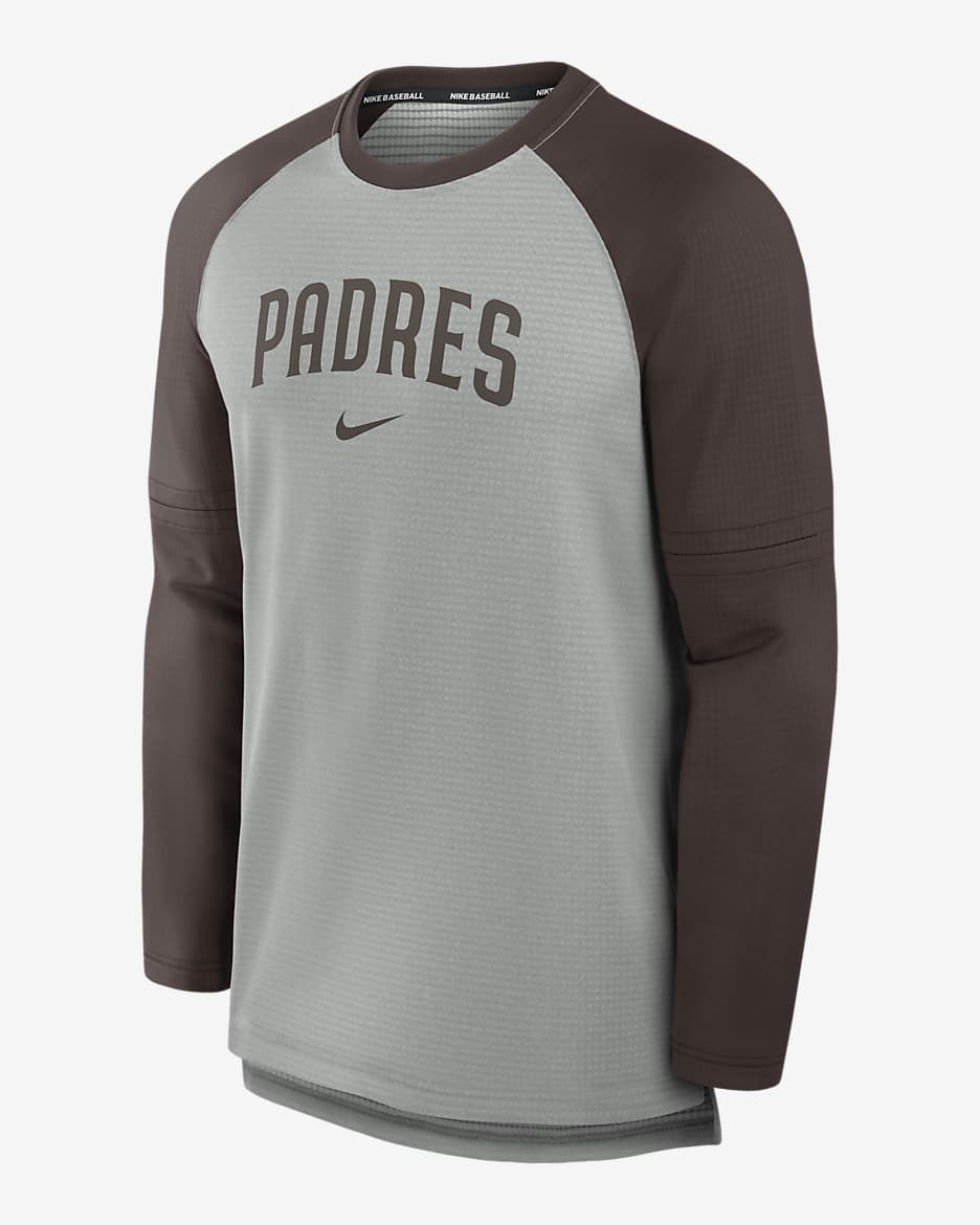 Playera de manga larga Nike Breathe de la MLB para hombre San Diego Padres Authentic Collection Game Time - Gris jaspeado