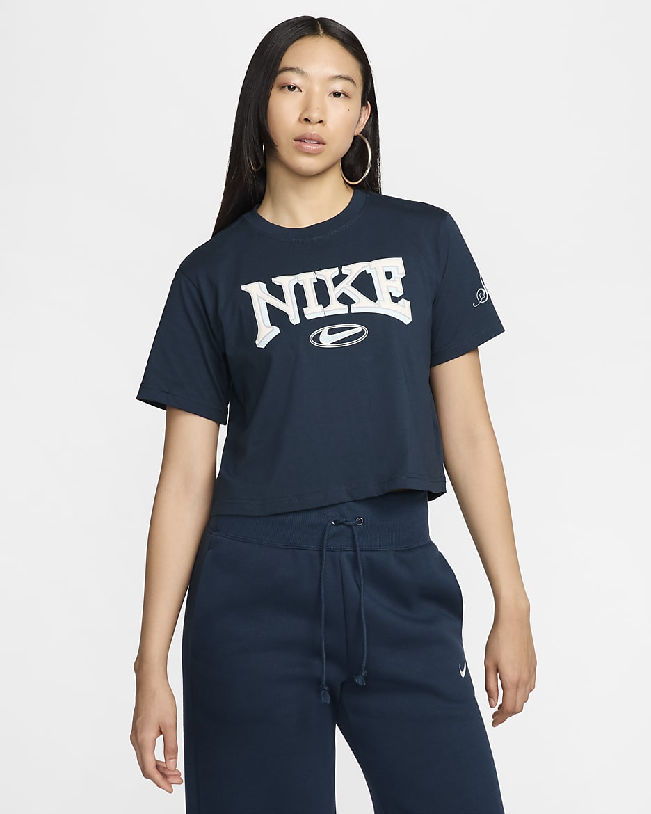Nike Sportswear Women's Loose Short-Sleeve Cropped T-Shirt - Armoury Navy