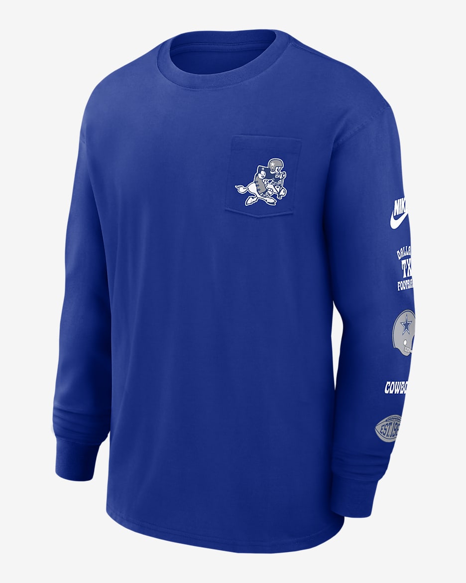 Dallas Cowboys Rewind Max90 Pocket Men's Nike NFL Long-Sleeve T-Shirt - Royal