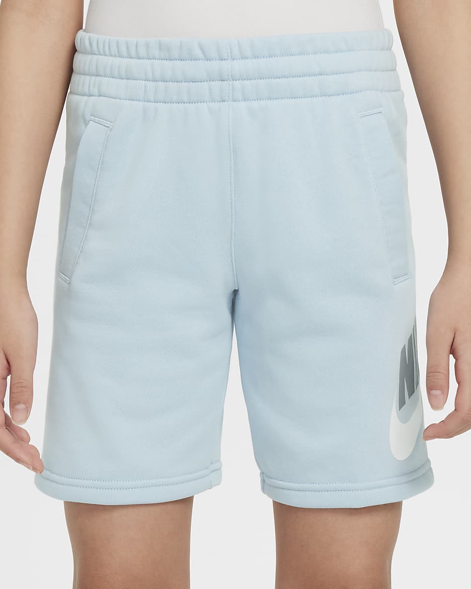 Nike Sportswear Club Fleece frottéshorts til store barn - Light Armory Blue/Hvit/Ashen Slate