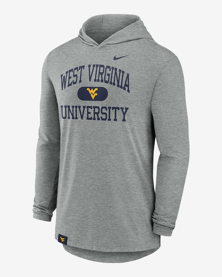 Playera de manga larga universitaria Nike Dri-FIT con gorro para hombre West Virginia Mountaineers Blitz - Gris jaspeado