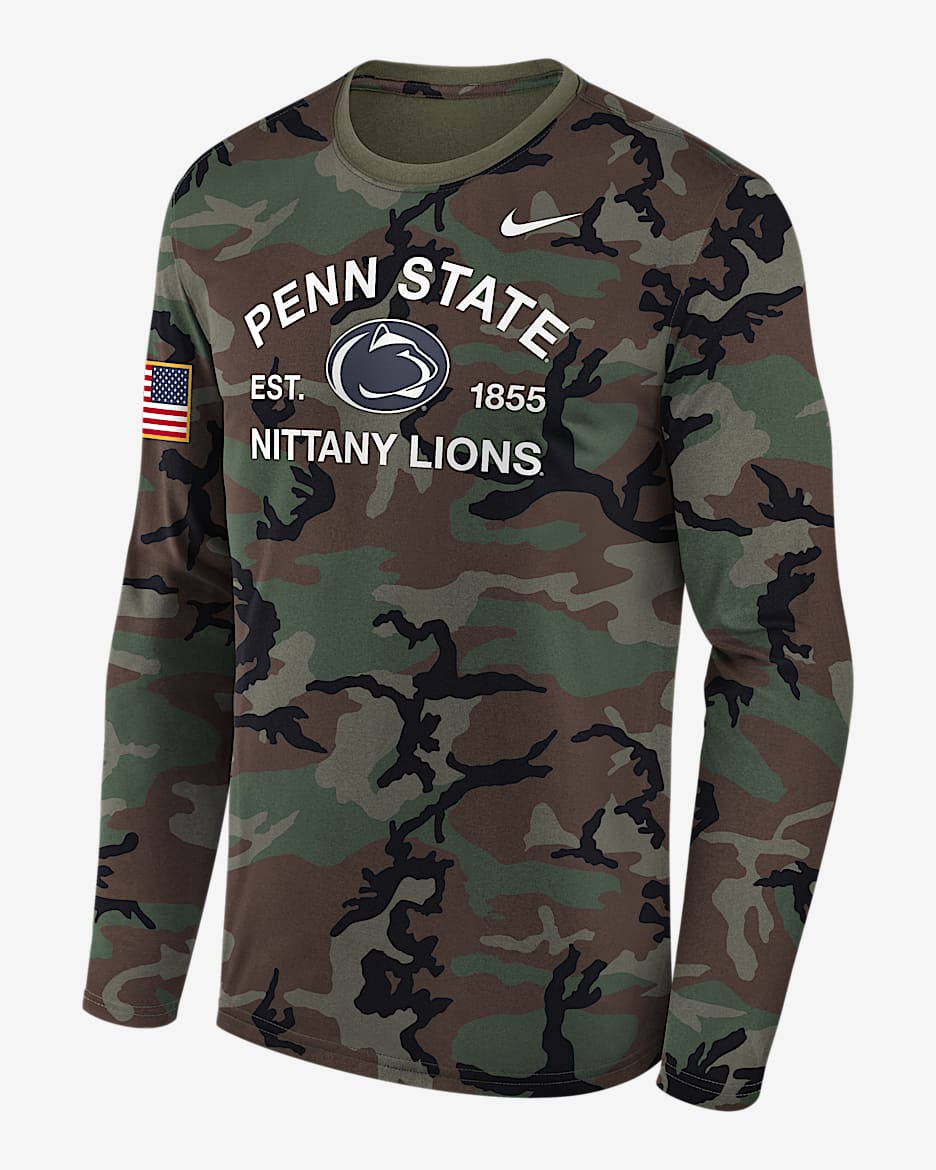 Playera de manga larga universitaria Nike Dri-FIT para hombre Penn State 2025 Military Appreciation Legend - Oliva