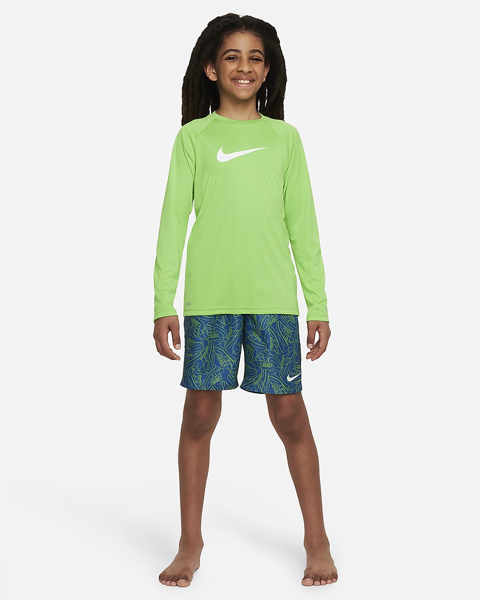 Playera de manga larga Hydroguard para niño talla grande Nike Swim - Verde acción