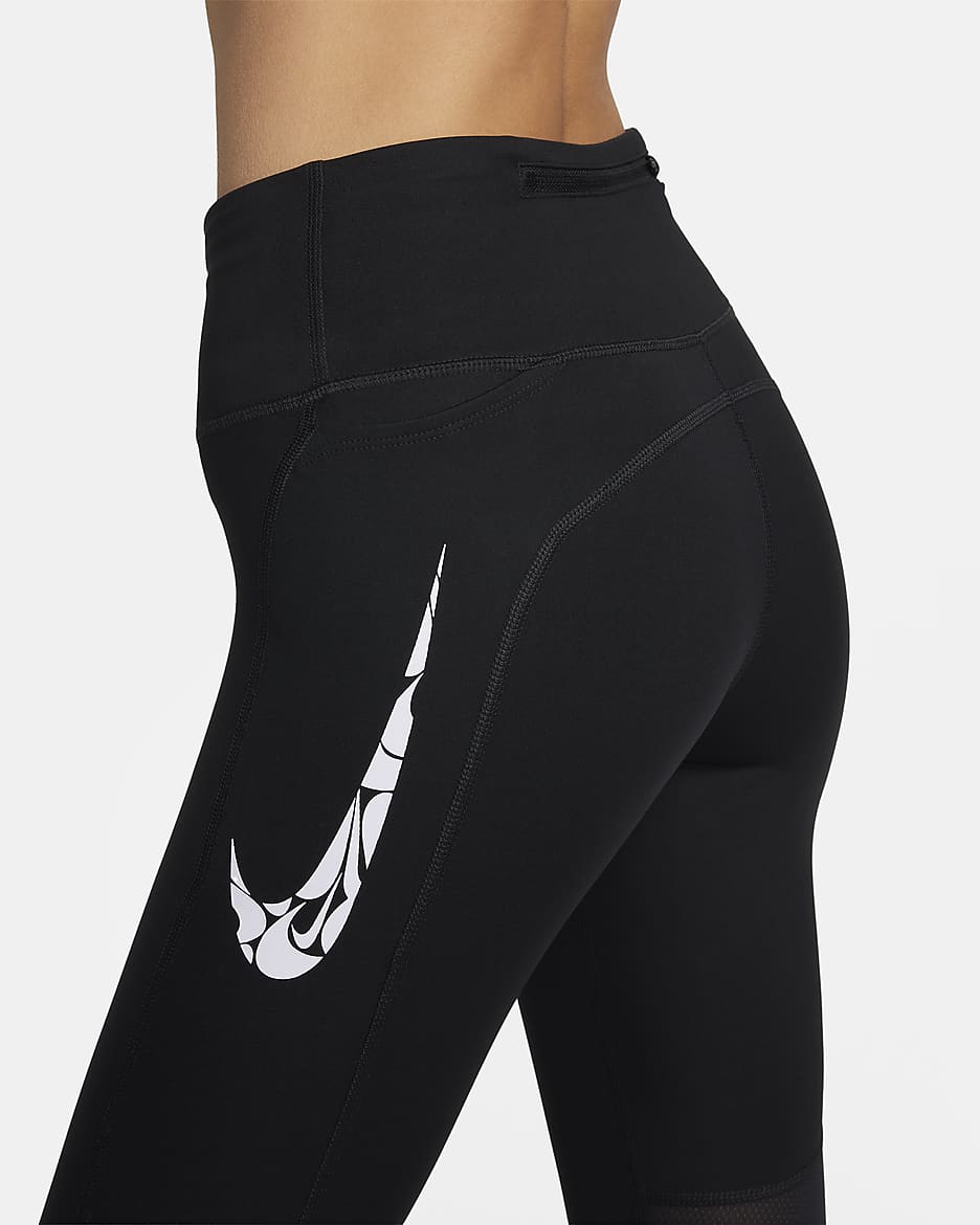 Nike Fast Women's Mid-Rise 7/8 Running Leggings with Pockets - Black/White