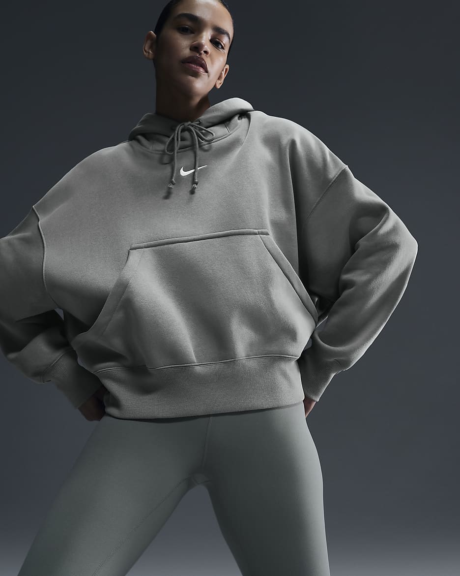 Huvtröja i extra oversize-modell Nike Sportswear Phoenix Fleece för kvinnor - Light Army/Sail