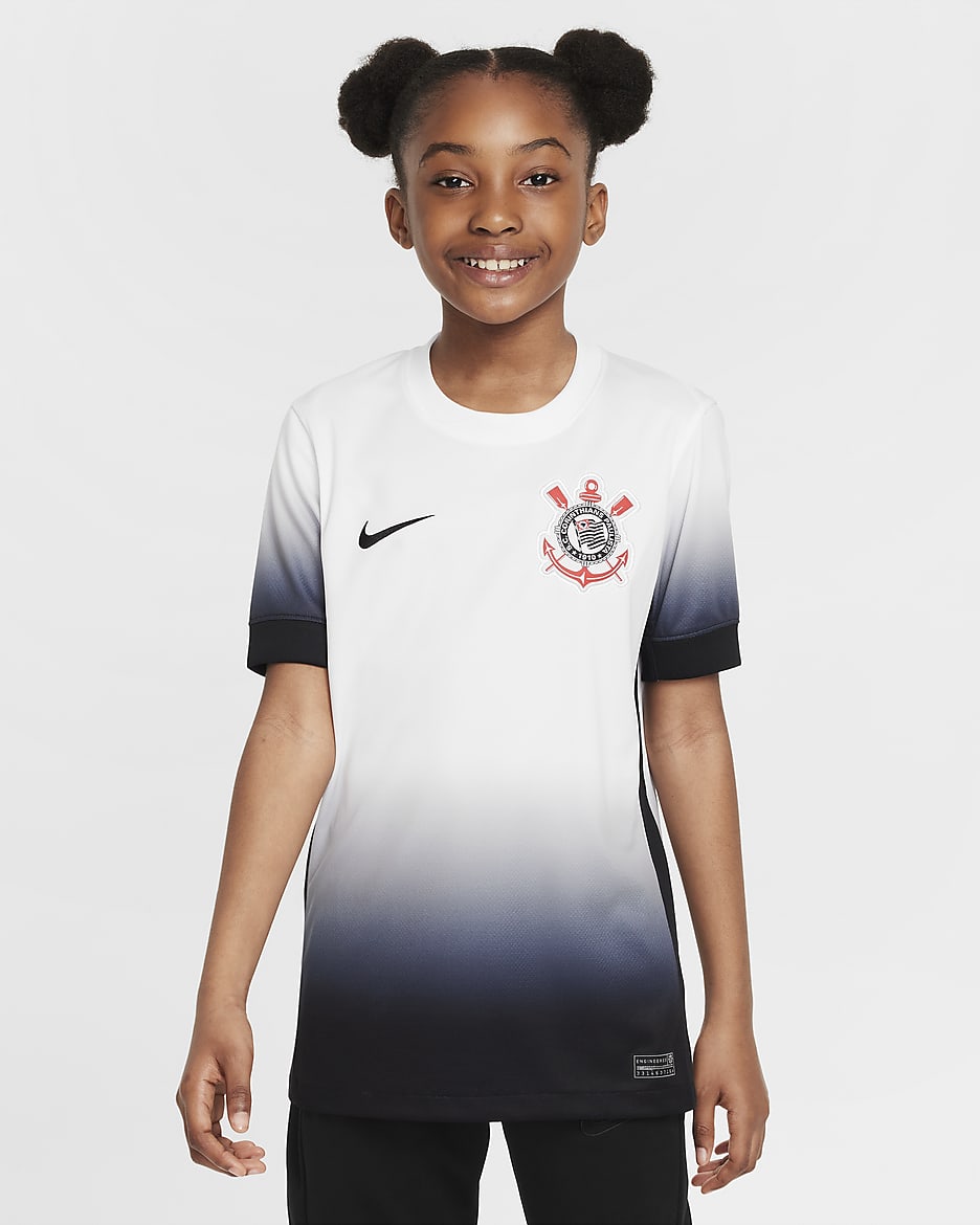 S.C. Corinthians 2024/25 Stadium Home Big Kids' Nike Dri-FIT Soccer Replica Jersey - White/Black/Black